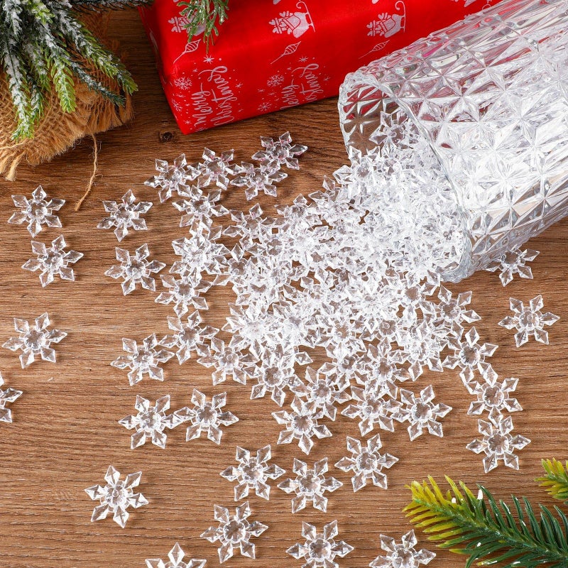 BOARDFEB 240Pcs Winter Acrylic Snowflake Ornaments, 3D Translucent Snowflake Crystals Gems Christmas Xmas Pendant Beads DIY Crafts for Vase Filler Party Wedding Arts Crafts Decoration (Clear) - Image 4