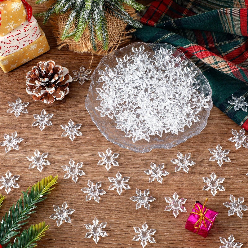BOARDFEB 240Pcs Winter Acrylic Snowflake Ornaments, 3D Translucent Snowflake Crystals Gems Christmas Xmas Pendant Beads DIY Crafts for Vase Filler Party Wedding Arts Crafts Decoration (Clear) - Image 3