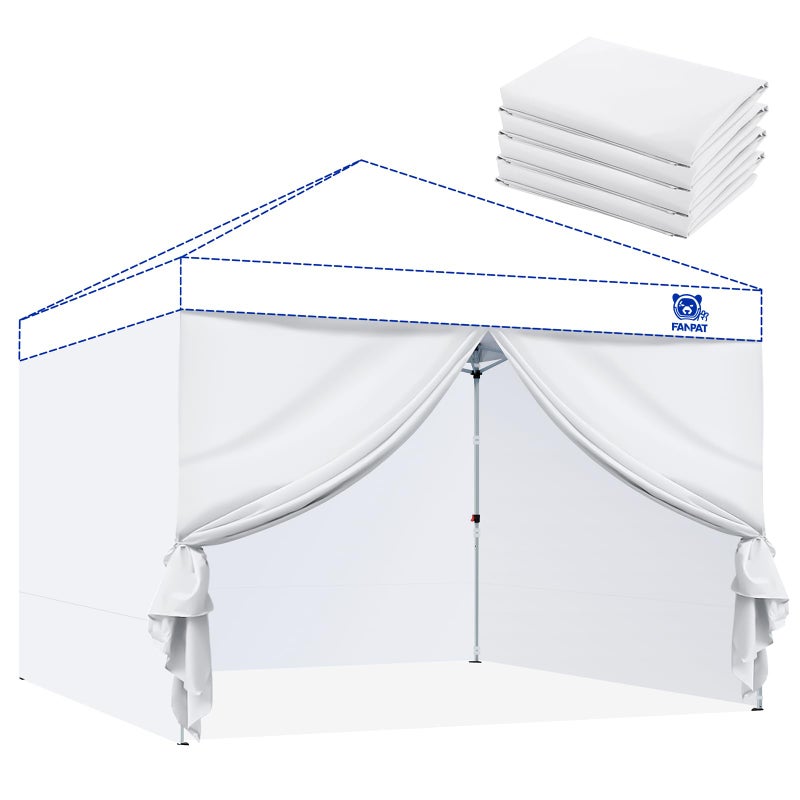 Fanpat Instant Canopy Tent Sidewalls for 10x10 Pop Up Canopy 210D Waterproof,4 Piece Sidewalls, with Doors,White(4PCS Sidewalls Only, Canopy Tent NOT Included) - Image 1