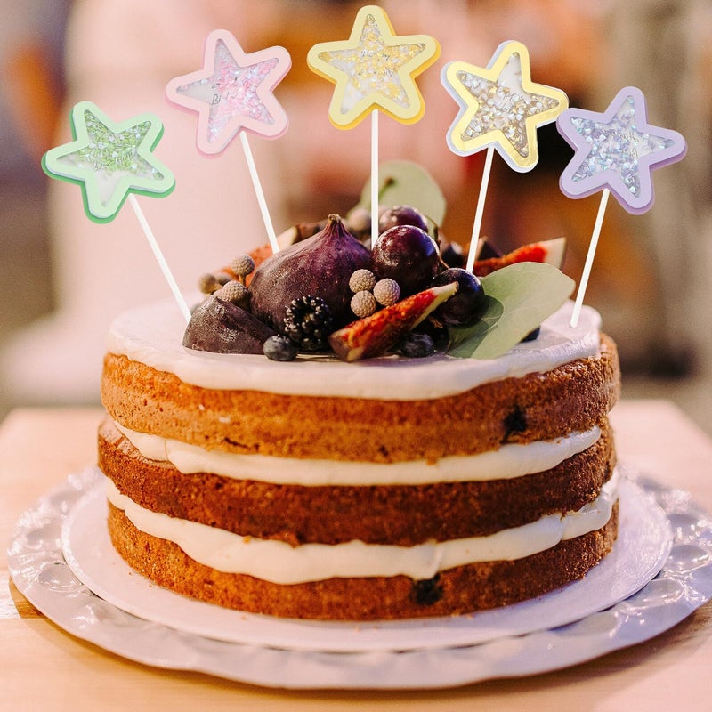 Glitter Star Cake Toppers 12Pcs Birthday Party Decor Insert Cards for Cupcakes - Image 4