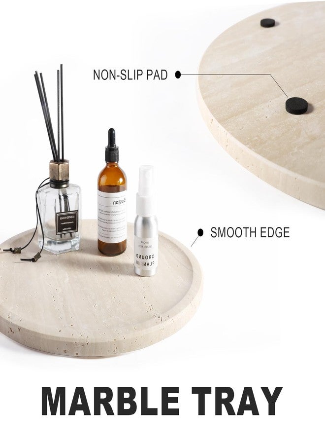 karibiber Travertine Tray, 11.8"x0.8" Round Serving Tray for Kitchen and Coffee Table, Bathroom Trays for Counter, Decorative Vanity Trays, Catchall Fruit and Snack, Light Beige Ottoman Tray - Image 3