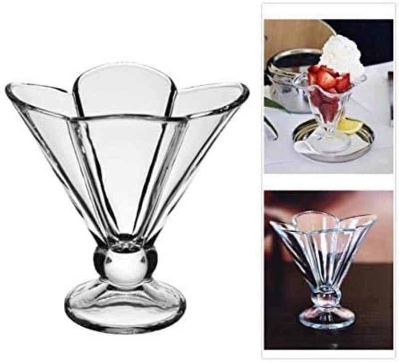 SHEING 6 Pack Glass Ice Cream Bowls Large Glass Dessert Bowls Vintage Footed Sundae Cups Ice Cream Cups for Dessert Sundae Trifle Fruit Salad Snack Cocktail 150ml - Image 2