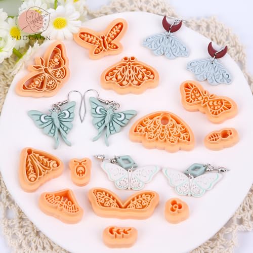 Puocaon Moth Polymer Clay Cutters - 31 Pcs Cutters for Earrings & Jewelry, Retro Butterfly & Luna Moth Designs - Image 3