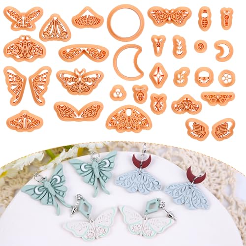 Puocaon Moth Polymer Clay Cutters - 31 Pcs Cutters for Earrings & Jewelry, Retro Butterfly & Luna Moth Designs - Image 1