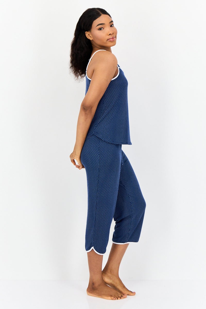 Jones New York طقم بيجاما نقطية للنساء 2 قطعة، Navy - Image 4