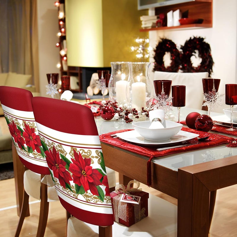 Yinder 6 Pcs Christmas Chair Back Covers Xmas Holiday Chair Covers for Dining Room Kitchen Hotel Wedding Ceremony Party DecorFloral - Image 5