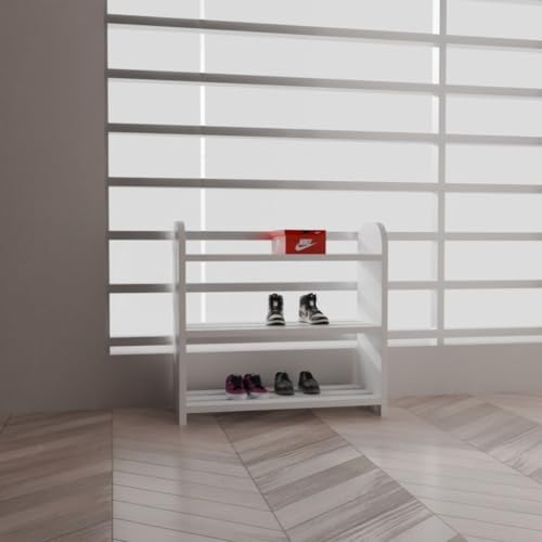 flux Elegance Three-Tier Shoe Rack White 50x20x50 cm Particle Board with Laminate Finish Multipurpose Storage Organizer Durable Wooden Shelf for Shoes Home Office - Image 2