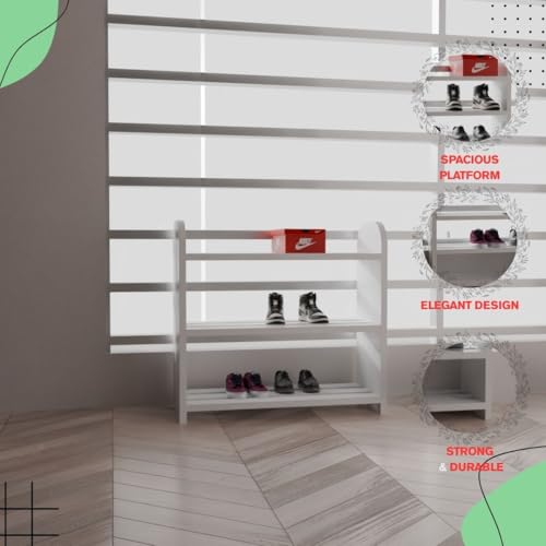 flux Elegance Three-Tier Shoe Rack White 50x20x50 cm Particle Board with Laminate Finish Multipurpose Storage Organizer Durable Wooden Shelf for Shoes Home Office - Image 4