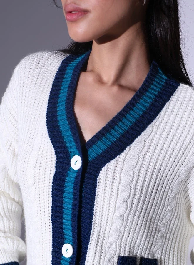 Hubberholme Women's White 100% Acrylic Regular Fit Sweater