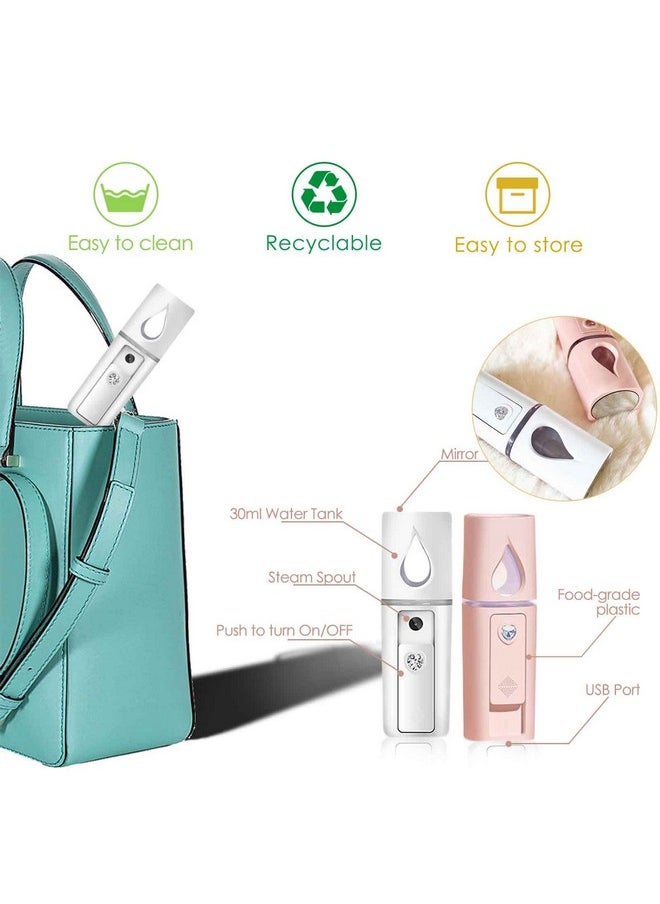 GIVERARE - Nano Facial Steamer Handy Mini Mister With Mirror Usb Rechargeable Mist Sprayer Visual Water Tank Moisturizing&Hydrating For Face Makeup Skin Care Eyelash Extensionspink - Image 1