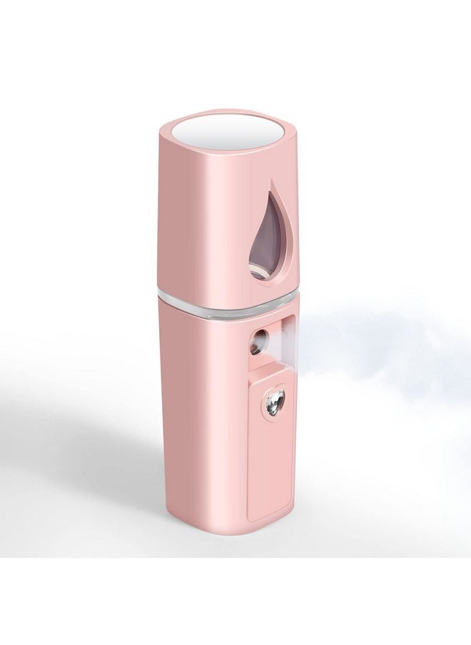 GIVERARE - Nano Facial Steamer Handy Mini Mister With Mirror Usb Rechargeable Mist Sprayer Visual Water Tank Moisturizing&Hydrating For Face Makeup Skin Care Eyelash Extensionspink - Image 1