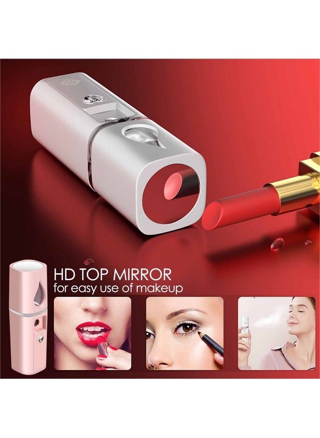 GIVERARE - Nano Facial Steamer Handy Mini Mister With Mirror Usb Rechargeable Mist Sprayer Visual Water Tank Moisturizing&Hydrating For Face Makeup Skin Care Eyelash Extensionspink - Image 1