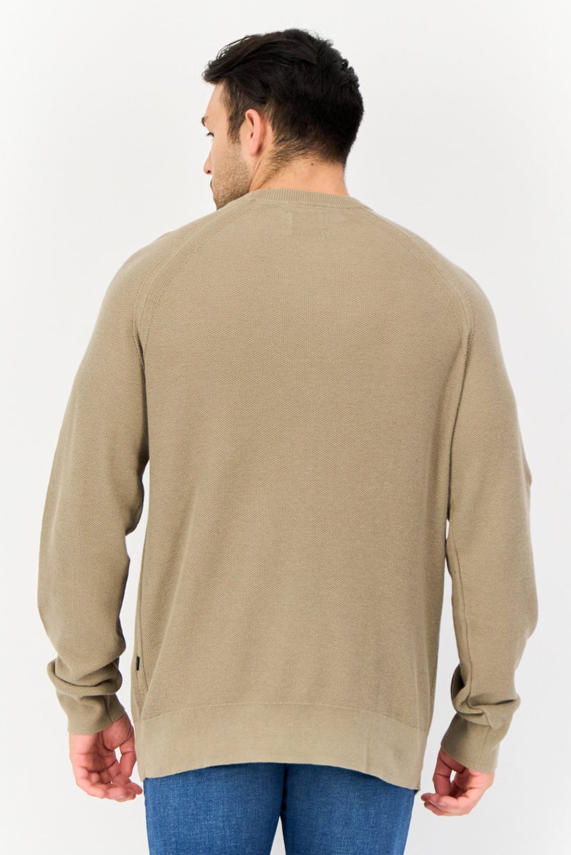 DOCKERS Men Crew Neck Textured Long Sleeve Sweatshirt, Olive  - Image 3