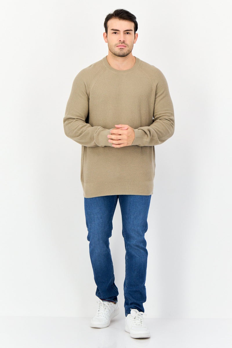 DOCKERS Men Crew Neck Textured Long Sleeve Sweatshirt, Olive  - Image 4