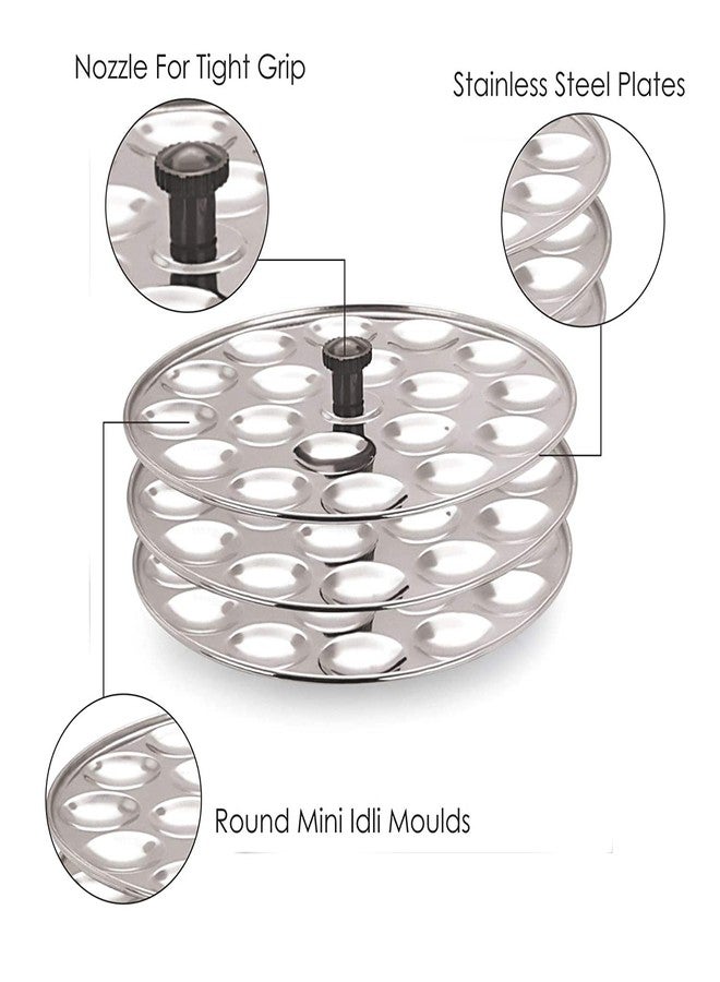 LUXURIA Diamond Mini Idli Plate Set Medium | Stainless Steel Idli Idiyappam Maker | Three Plate Set for Efficient Steaming | Compact Durable Kitchen Cooking Tool - Image 3