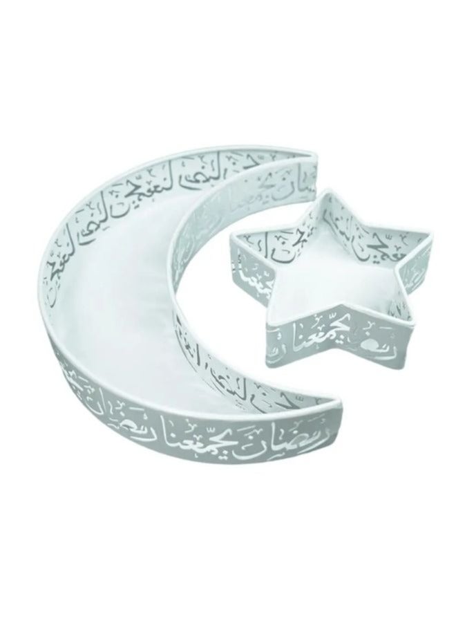 2 Pcs Ramadan Moon Star Shaped Trays Metal Serving Dishes Islamic Ramadan Table Decoration Gold Moon and Star Ramadan Tray for Dessert, Dry fruits and Pastry Plates Muslim Party  - Image 2