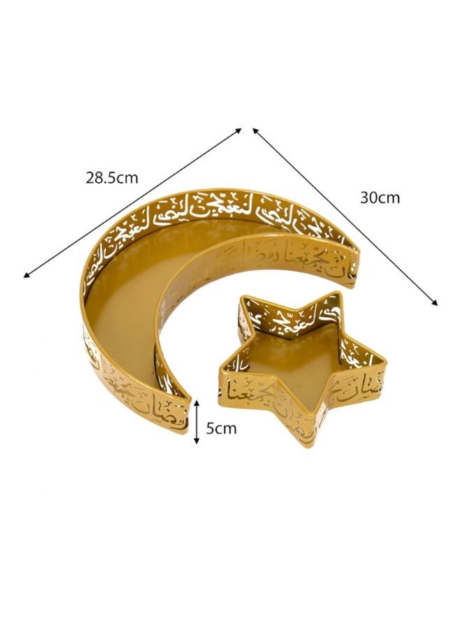 2 Pcs Ramadan Moon Star Shaped Trays Metal Serving Dishes Islamic Ramadan Table Decoration Gold Moon and Star Ramadan Tray for Dessert, Dry fruits and Pastry Plates Muslim Party  - Image 4