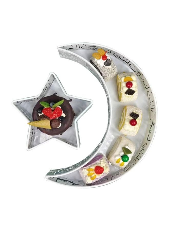 2 Pcs Ramadan Moon Star Shaped Trays Metal Serving Dishes Islamic Ramadan Table Decoration Gold Moon and Star Ramadan Tray for Dessert, Dry fruits and Pastry Plates Muslim Party  - Image 3
