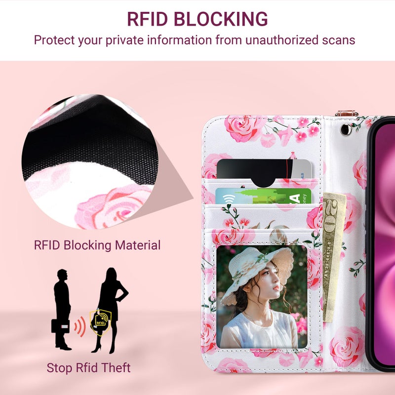 ULAK Compatible with iPhone 16 Wallet Case [RFID Blocking], Women PU Leather Shockproof Protective Folio Flip Cover with Card Holder Kickstand for iPhone16 6.1 inch, Rose Gold - Image 5