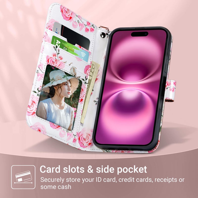 ULAK Compatible with iPhone 16 Wallet Case [RFID Blocking], Women PU Leather Shockproof Protective Folio Flip Cover with Card Holder Kickstand for iPhone16 6.1 inch, Rose Gold - Image 2