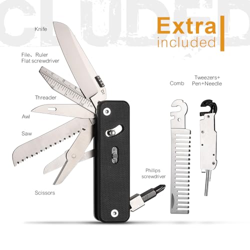 ROXON S503G 9 in 1 Mini Multi Tool EDC Pocket Knife Multitool with G10 Handle,Scissors,Screwdriver,Threader,Awl, Flat Screwdriver,Ruler,Tweezers for Outdoors Fishing Camping,Gifts for Men - Image 2