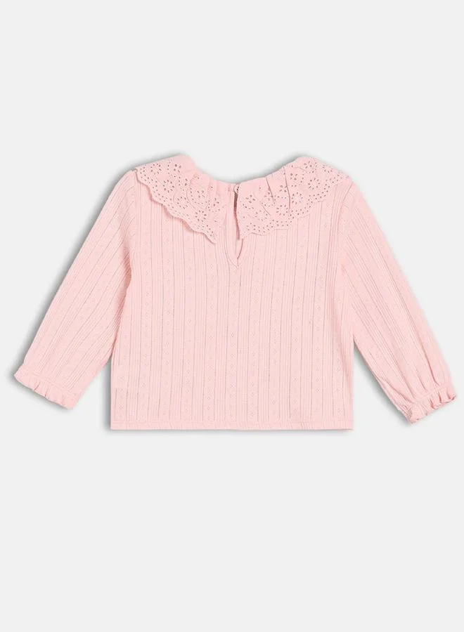 MINIKLUB Girls Embroidered Knit Top with Ruffle Collar