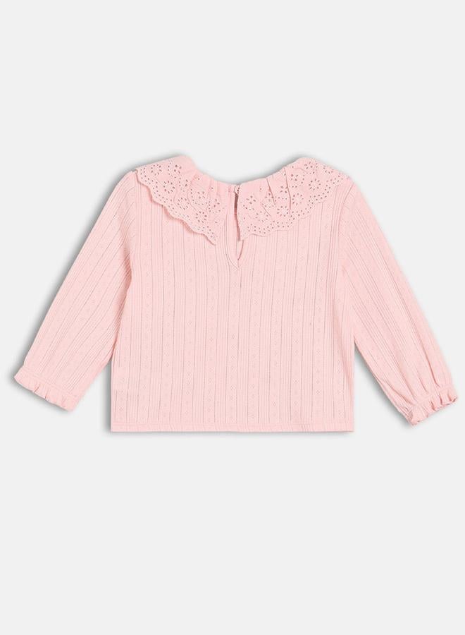 MINIKLUB Girls Embroidered Knit Top with Ruffle Collar - Image 2