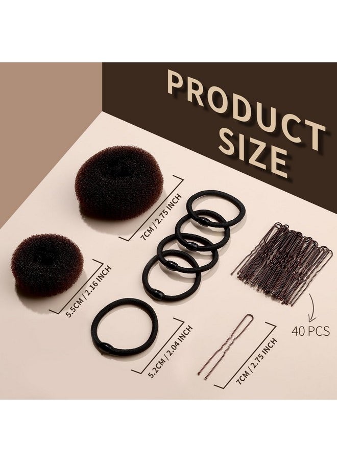 FANDAMEI FANDAMEI 4PCS Donut Bun Makers for Kids with 4PCS Extra Small Hair Buns Kit, Ballet Bun Set with Elastic Hair Ties and Pins (Brown)  - Image 2