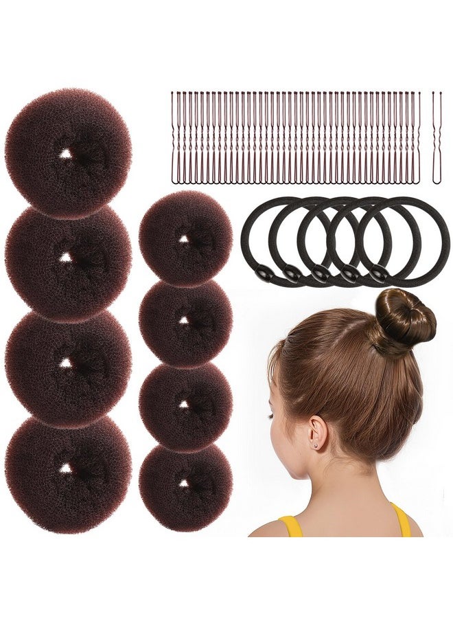 FANDAMEI FANDAMEI 4PCS Donut Bun Makers for Kids with 4PCS Extra Small Hair Buns Kit, Ballet Bun Set with Elastic Hair Ties and Pins (Brown)  - Image 1