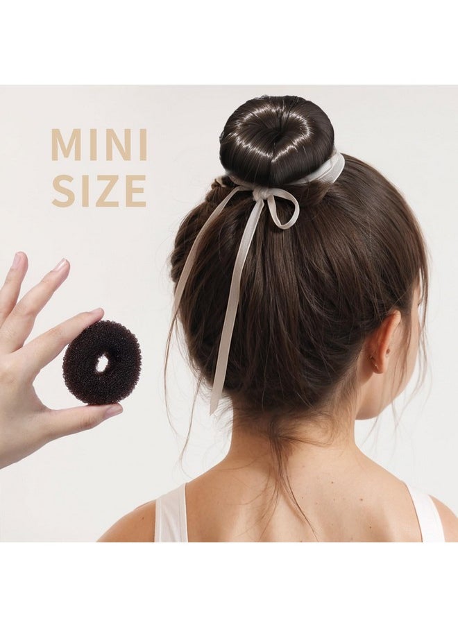 FANDAMEI FANDAMEI 4PCS Donut Bun Makers for Kids with 4PCS Extra Small Hair Buns Kit, Ballet Bun Set with Elastic Hair Ties and Pins (Brown)  - Image 3