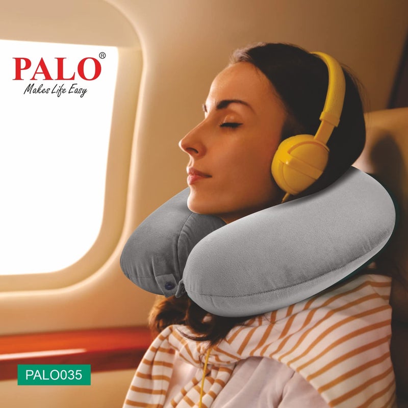 PALO035 PALO Premium Memory Foam Travel Neck Pillow, Grey, Great for Long Road Trips and Flights - Image 2