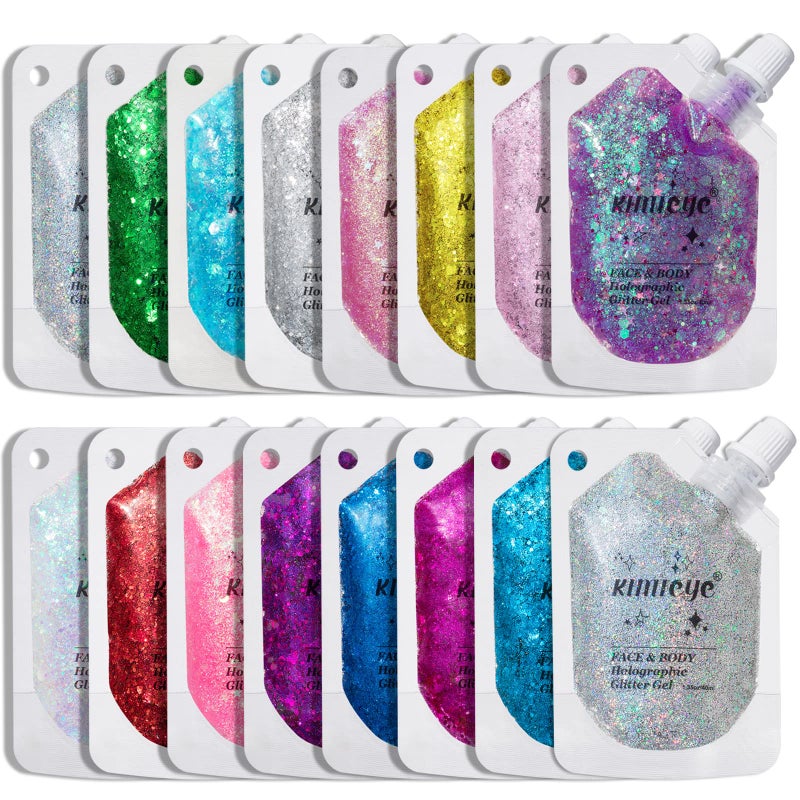 KIMIEYE Holographic Face Glitter Gel Body Shimmer Makeup for for Hair, Face, Clavicle, Arm, Nail, Eyeshadow, Long Lasting Waterproof Mermaid Sequins Party Glitter for Rave Festival, 1.35oz (Illusion Purple#3) - Image 2