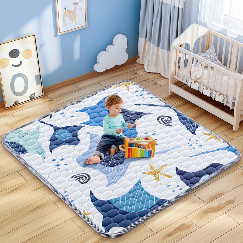 omzer Baby Play Mat 47x47 Inch, Thick & Soft Playmat for Playpen, Non-Slip Floor Mat for Crawling Infants & Toddlers with Safety Silicone Backing, Machine Washable - Image 1