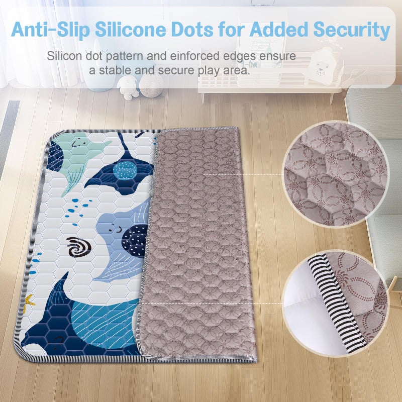 omzer Baby Play Mat 47x47 Inch, Thick & Soft Playmat for Playpen, Non-Slip Floor Mat for Crawling Infants & Toddlers with Safety Silicone Backing, Machine Washable - Image 4
