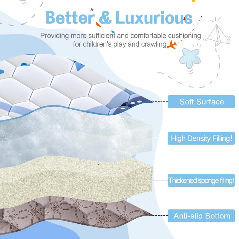 omzer Baby Play Mat 47x47 Inch, Thick & Soft Playmat for Playpen, Non-Slip Floor Mat for Crawling Infants & Toddlers with Safety Silicone Backing, Machine Washable - Image 3