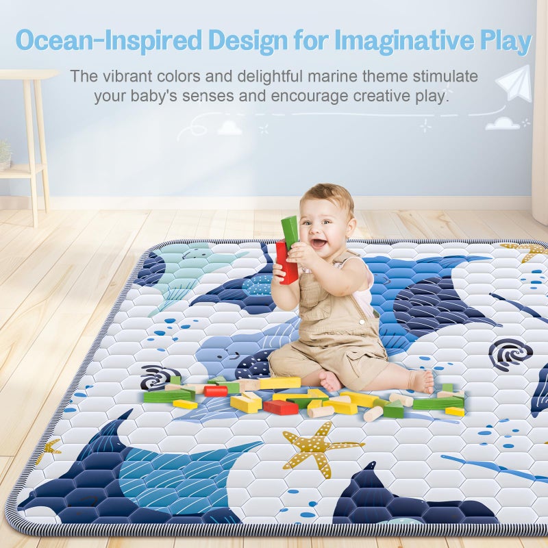 omzer Baby Play Mat 47x47 Inch, Thick & Soft Playmat for Playpen, Non-Slip Floor Mat for Crawling Infants & Toddlers with Safety Silicone Backing, Machine Washable - Image 5