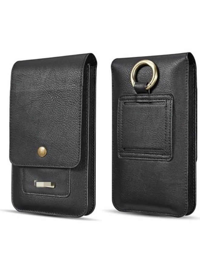 Universal Phone Belt Holster for Galaxy S23 Ultra,S23 FE,S23+ 5G,Note 20,Genuine Leather Men Carrying Sleeve Pouch with 13 Card Holder[Suitable for phones up to 7 inch]  - Image 1