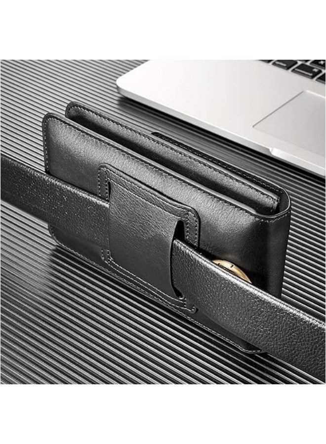 Universal Phone Belt Holster for Galaxy S23 Ultra,S23 FE,S23+ 5G,Note 20,Genuine Leather Men Carrying Sleeve Pouch with 13 Card Holder[Suitable for phones up to 7 inch]  - Image 5