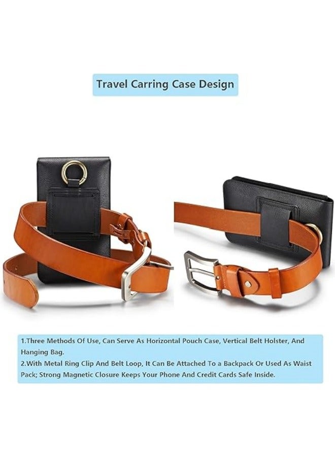 Universal Phone Belt Holster for Galaxy S23 Ultra,S23 FE,S23+ 5G,Note 20,Genuine Leather Men Carrying Sleeve Pouch with 13 Card Holder[Suitable for phones up to 7 inch]  - Image 3