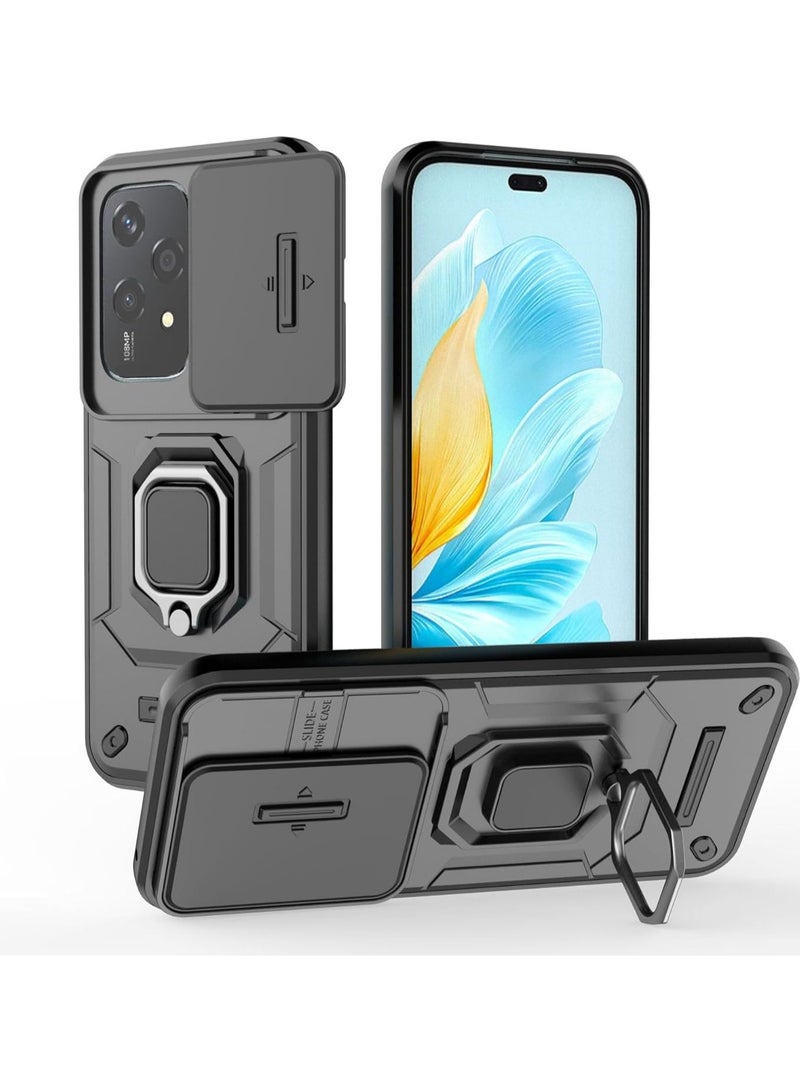 General Case Compatible with Honor 200 Lite 5G Case, 360° Metal Ring Kickstand Shell with Lens Slide Window, Shockproof Protective Cover for Honor 200 Lite  - Image 1