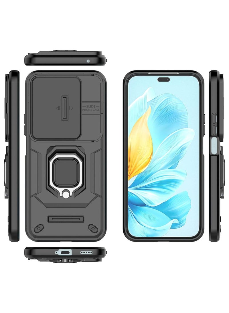 General Case Compatible with Honor 200 Lite 5G Case, 360° Metal Ring Kickstand Shell with Lens Slide Window, Shockproof Protective Cover for Honor 200 Lite  - Image 2