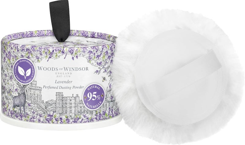 Woods of Windsor Lavender Perfumed Talcum Powder, Floral Dusting Powder with Body Puff, Scented Powder for Women to Help with Odor Control and Chafing, Lavender Scent 100g - Image 2