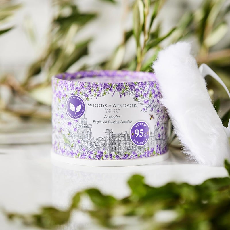 Woods of Windsor Lavender Perfumed Talcum Powder, Floral Dusting Powder with Body Puff, Scented Powder for Women to Help with Odor Control and Chafing, Lavender Scent 100g - Image 3
