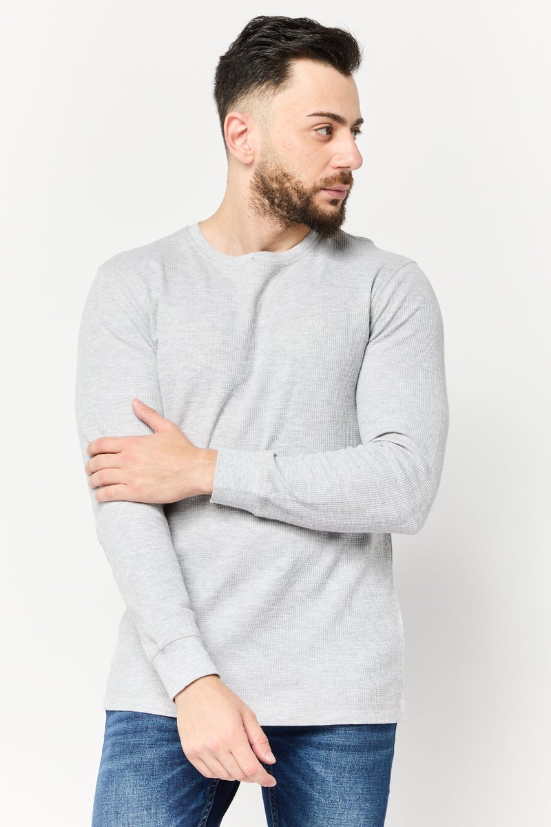 Chaps Men Crew Neck Embroidered Logo Long Sleeve Sweatshirt, Grey - Image 1