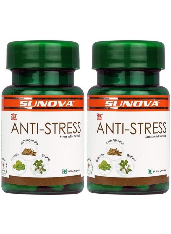 SUNOVA Anti-Stress Capsules - Herbal Stress Relief Formula , Ashwagandha Extract for Relieving Stress, Calming Anxiety - 60 Veg. Capsules x Pack of 2 - Image 1