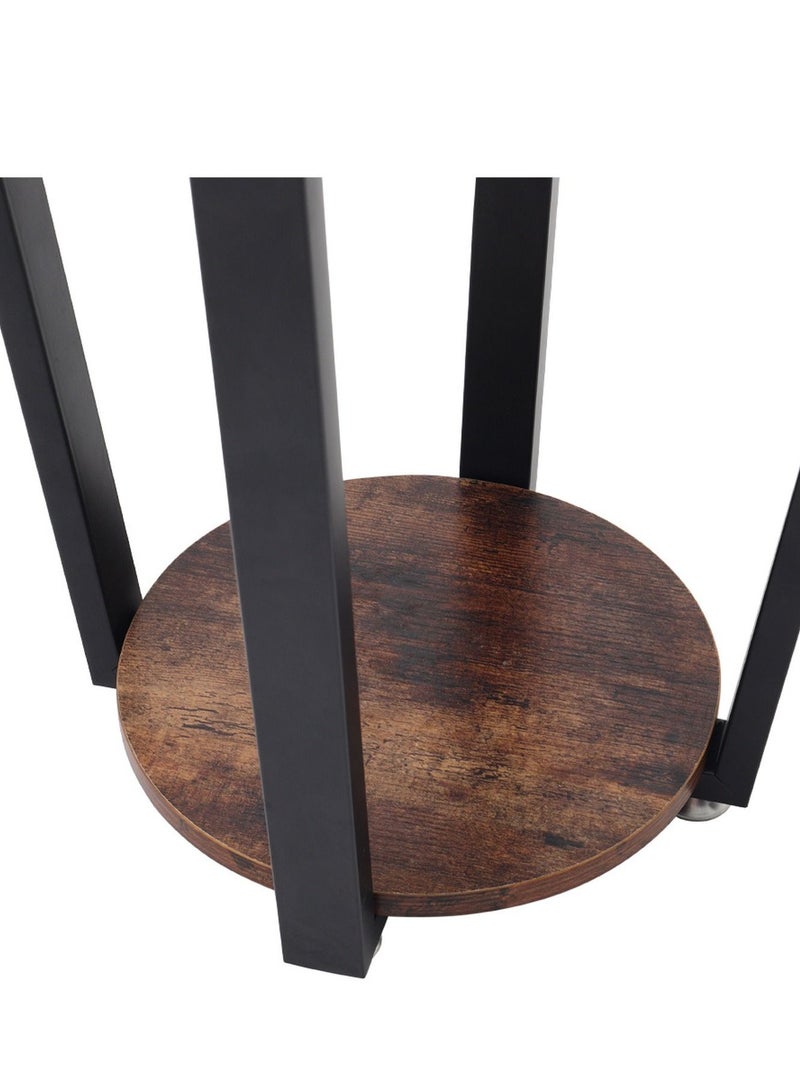 Home gallery 2 Tier Round Side Coffee Table - Brown 50X50X57 - Image 3