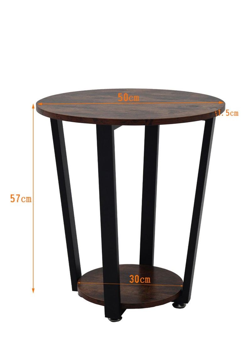 Home gallery 2 Tier Round Side Coffee Table - Brown 50X50X57 - Image 2