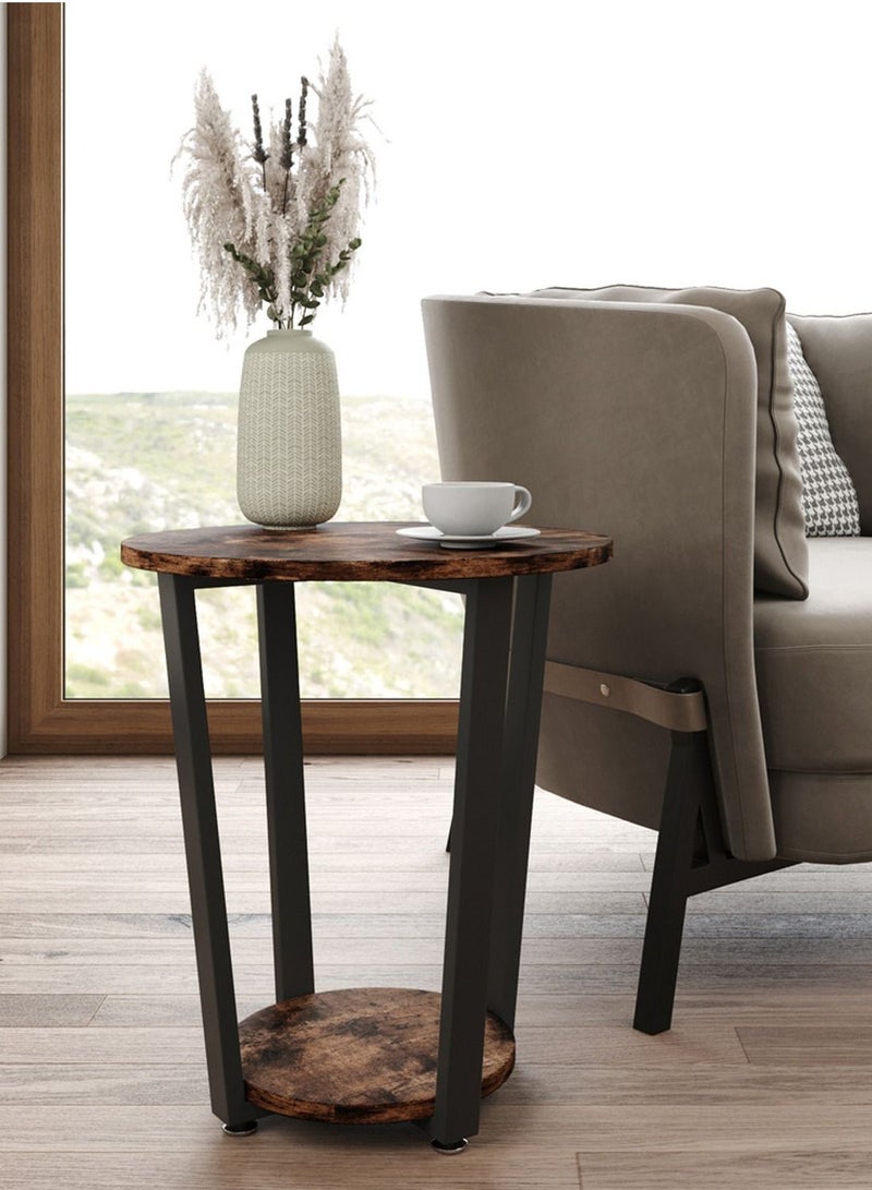 Home gallery 2 Tier Round Side Coffee Table - Brown 50X50X57 - Image 1