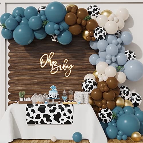BALONAR 135Pcs Cow Boy Dusty Blue Balloons Arch Garland Kit with 18/10/5inch Sand White Coffee Cow Print Farm Animal Gold Balloons for Boy Birthday Party Baby Shower Birthday Supplies (Dusty Blue) - Image 1