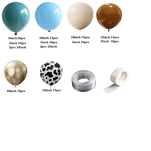 BALONAR 135Pcs Cow Boy Dusty Blue Balloons Arch Garland Kit with 18/10/5inch Sand White Coffee Cow Print Farm Animal Gold Balloons for Boy Birthday Party Baby Shower Birthday Supplies (Dusty Blue) - Image 2